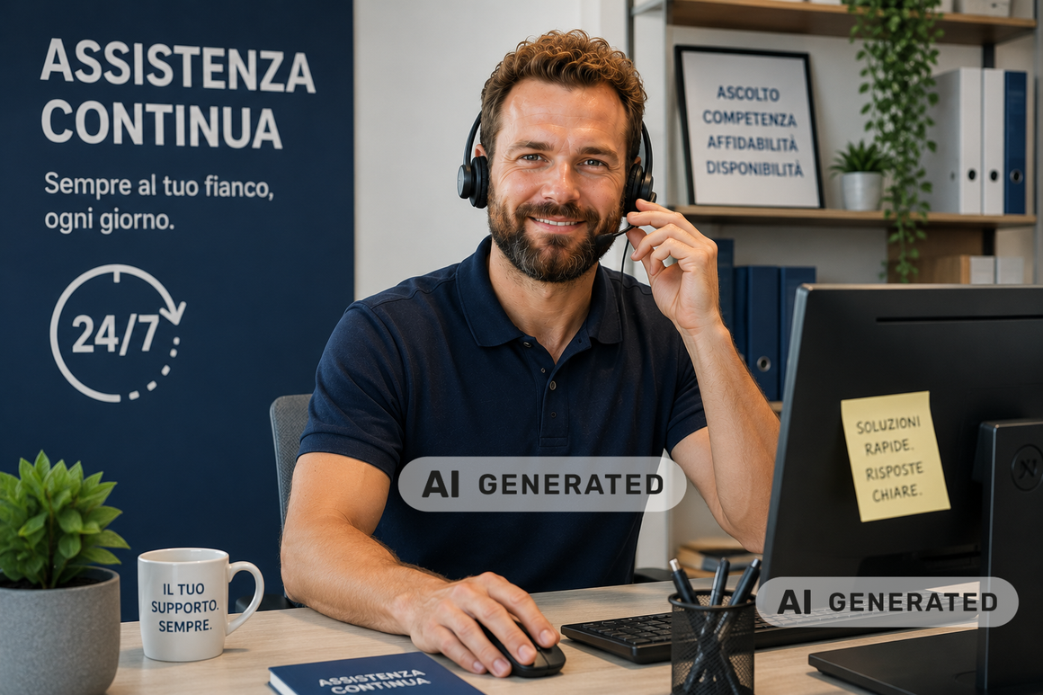 Operatore che segue lo stato di una pratica online al computer