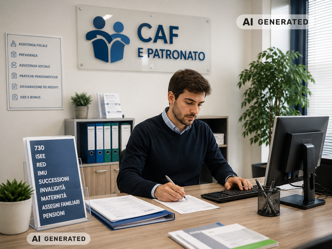 Consulente CAF che illustra una pratica a un utente