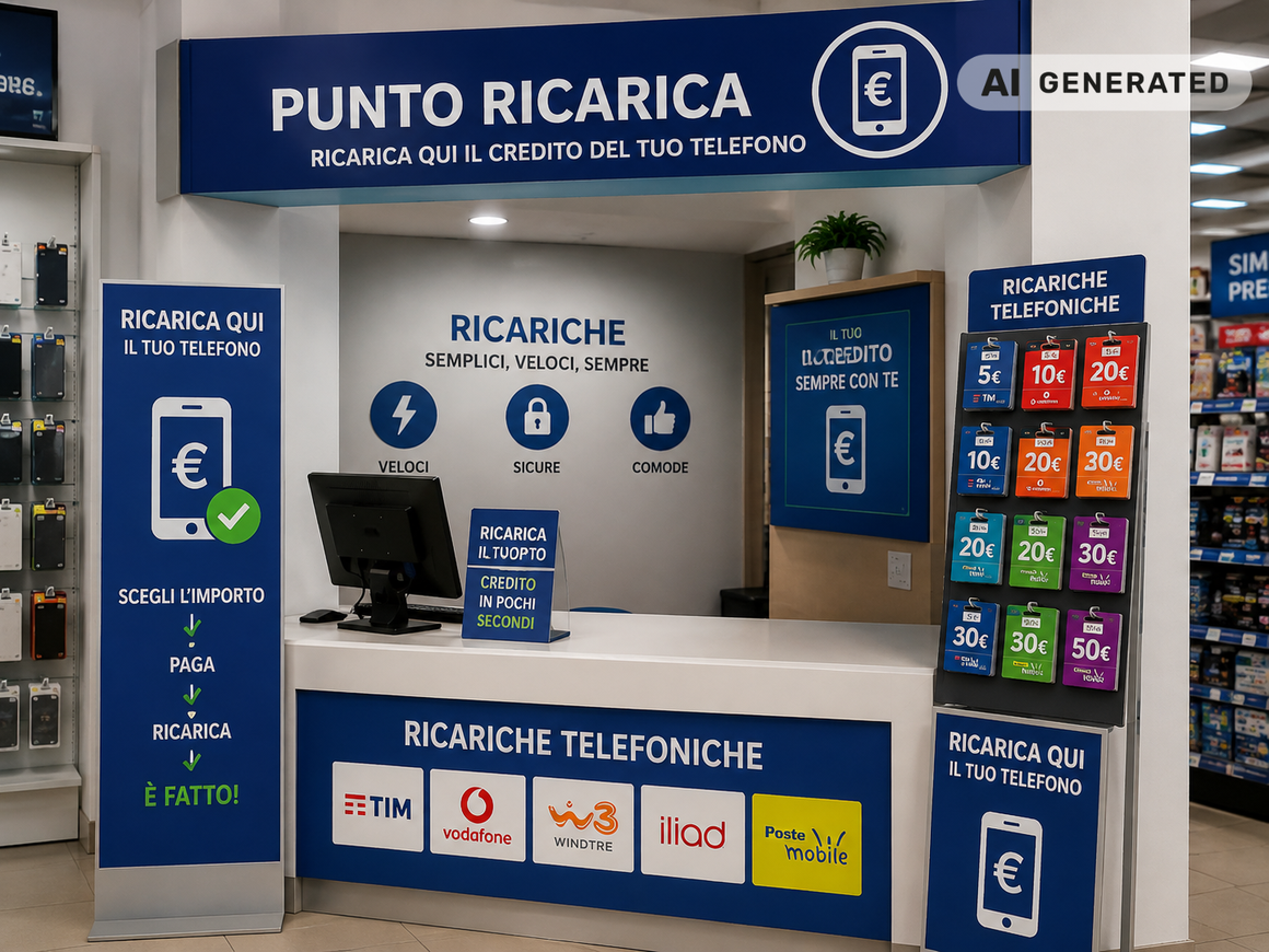 Cliente che effettua una ricarica telefonica al banco