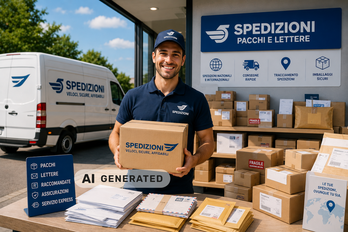 Operatore che prepara un pacco per la spedizione allo sportello postale